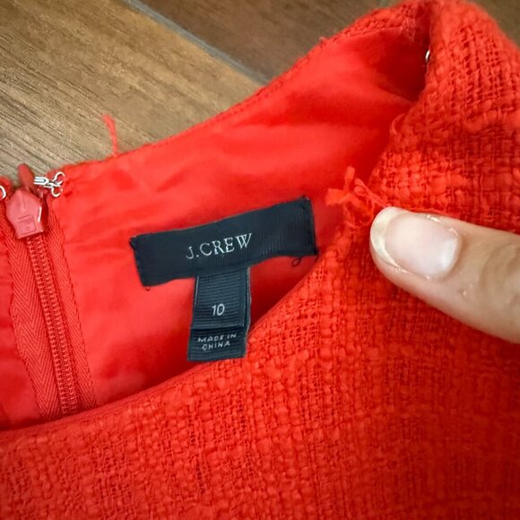 J CREW TWEED TEXTURED LINED DRESS IN HOT ORANGE W FRINGE SZ 10 - Picture 5 of 8